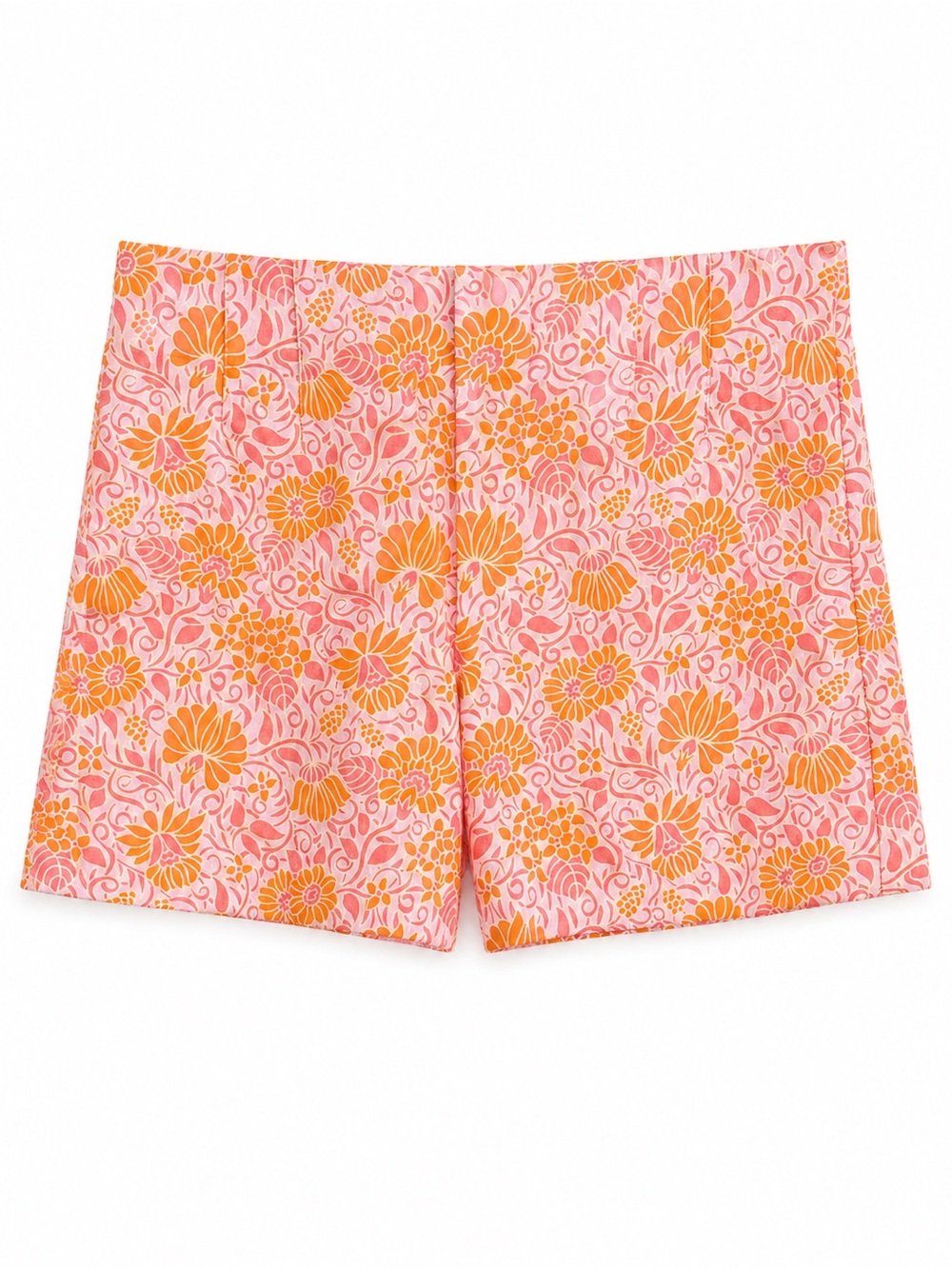 Zara Pink & Orange Floral Retro Print Shorts Size L (Fits Smaller)
